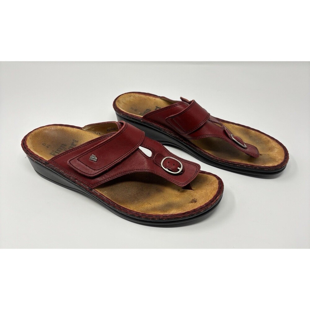 Finn Comfort Phuket Sandals Women's 41 D Leather Thong Slip On Wedge Adjustable
